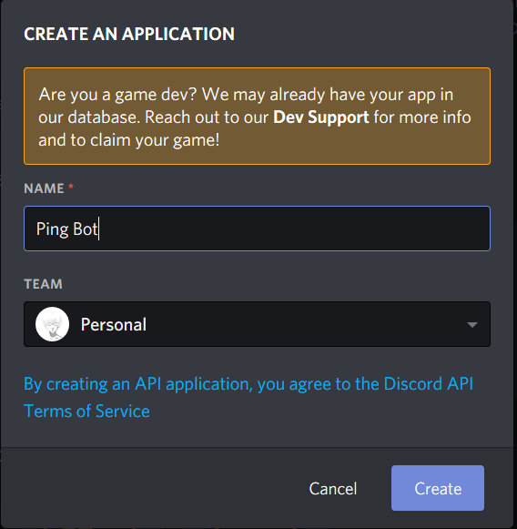 Create a discord app